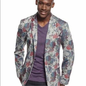 Edge By WD•NY Men's Grey and Red Floral Print Single Button Blazer Size M NWOT